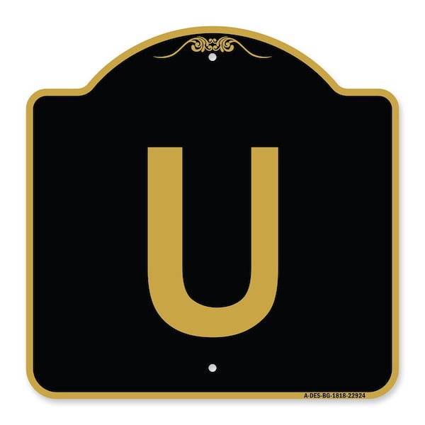 Signmission Designer Series Sign-Sign W/ Letter U, Black & Gold Aluminum Sign, 18" x 18", BG-1818-22924 A-DES-BG-1818-22924 - main